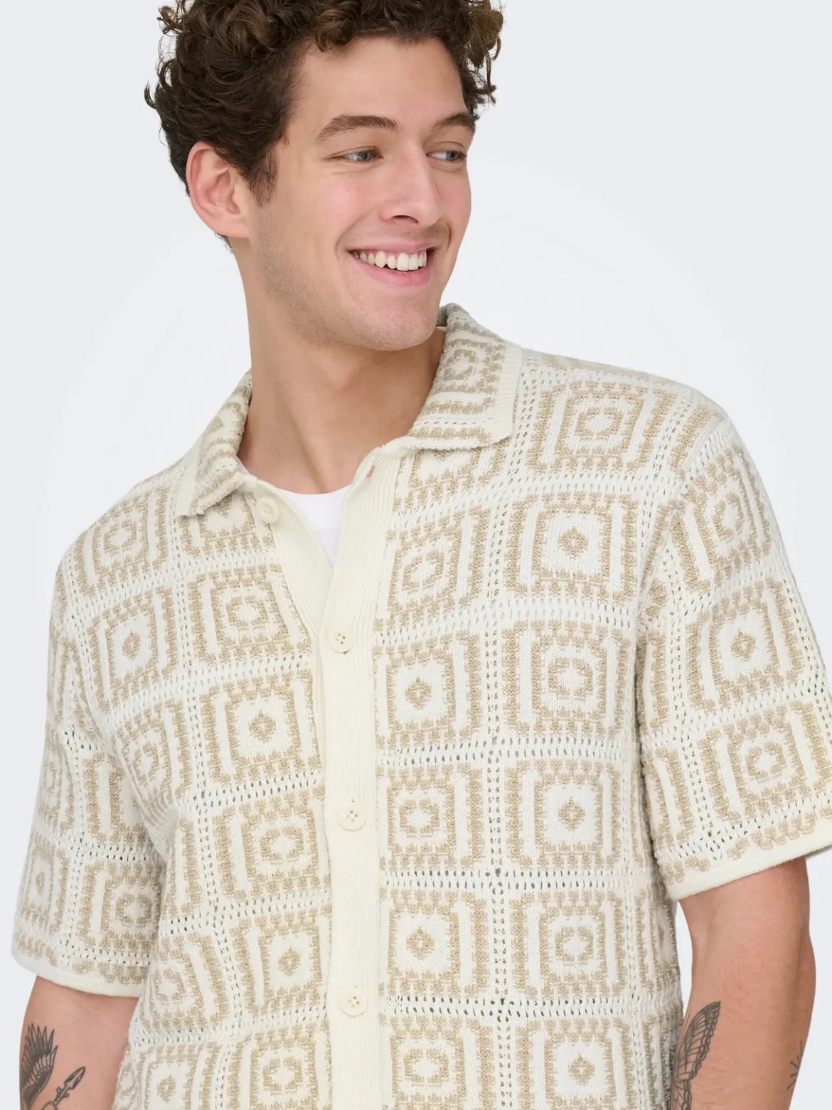 Only and Sons miesten paita Onsbart Rlx 5 Ss Shirt Knit H, Egret W. Silver Lini