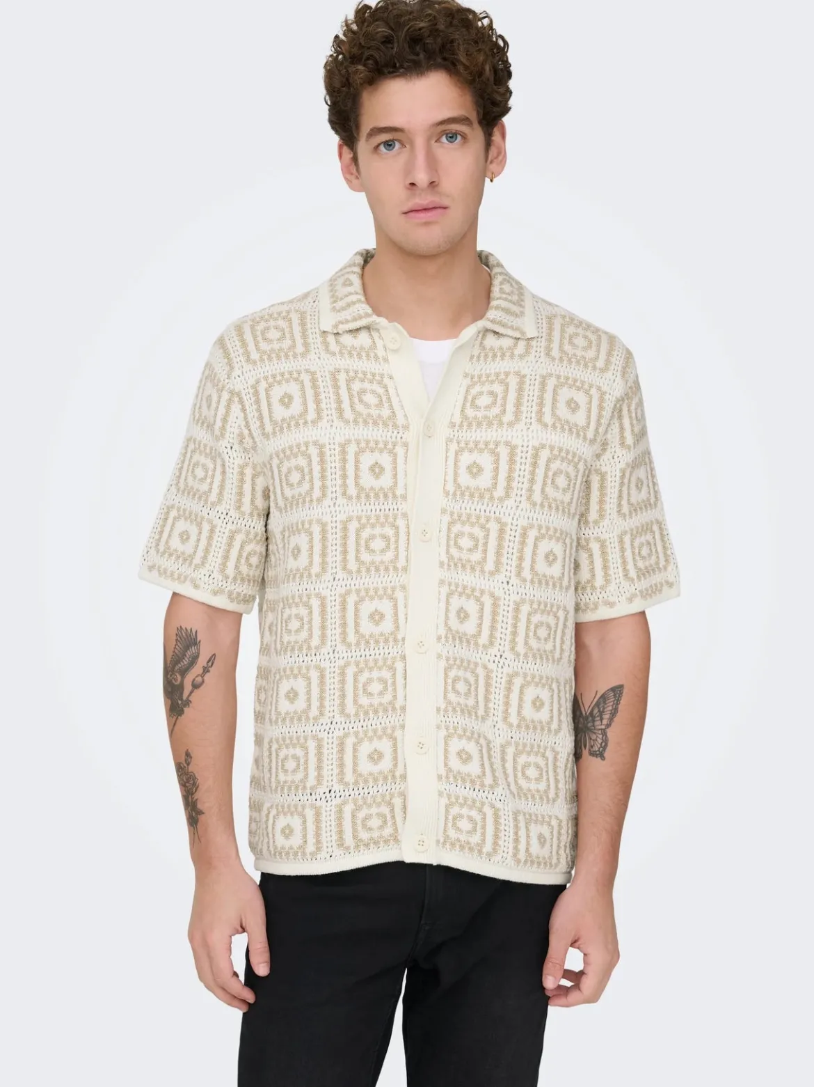 Only and Sons miesten paita Onsbart Rlx 5 Ss Shirt Knit H, Egret W. Silver Lini