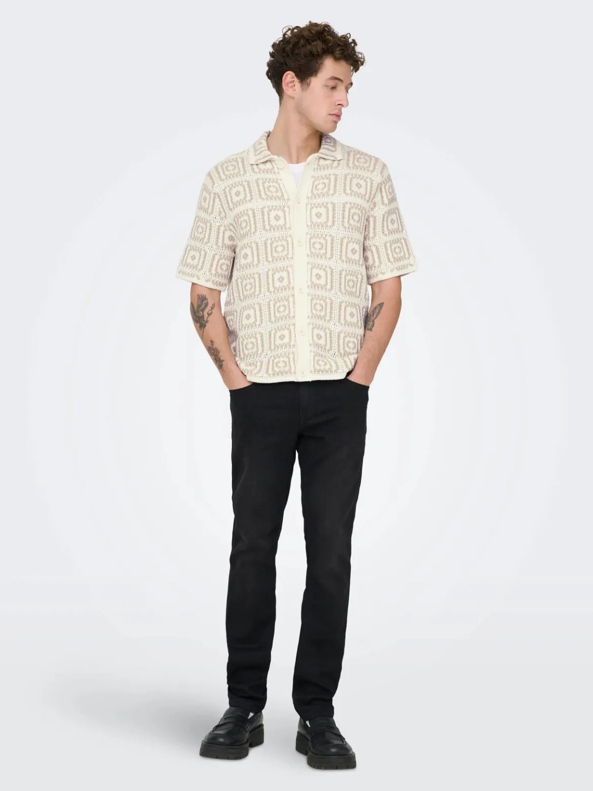 Only and Sons miesten paita Onsbart Rlx 5 Ss Shirt Knit H, Egret W. Silver Lini