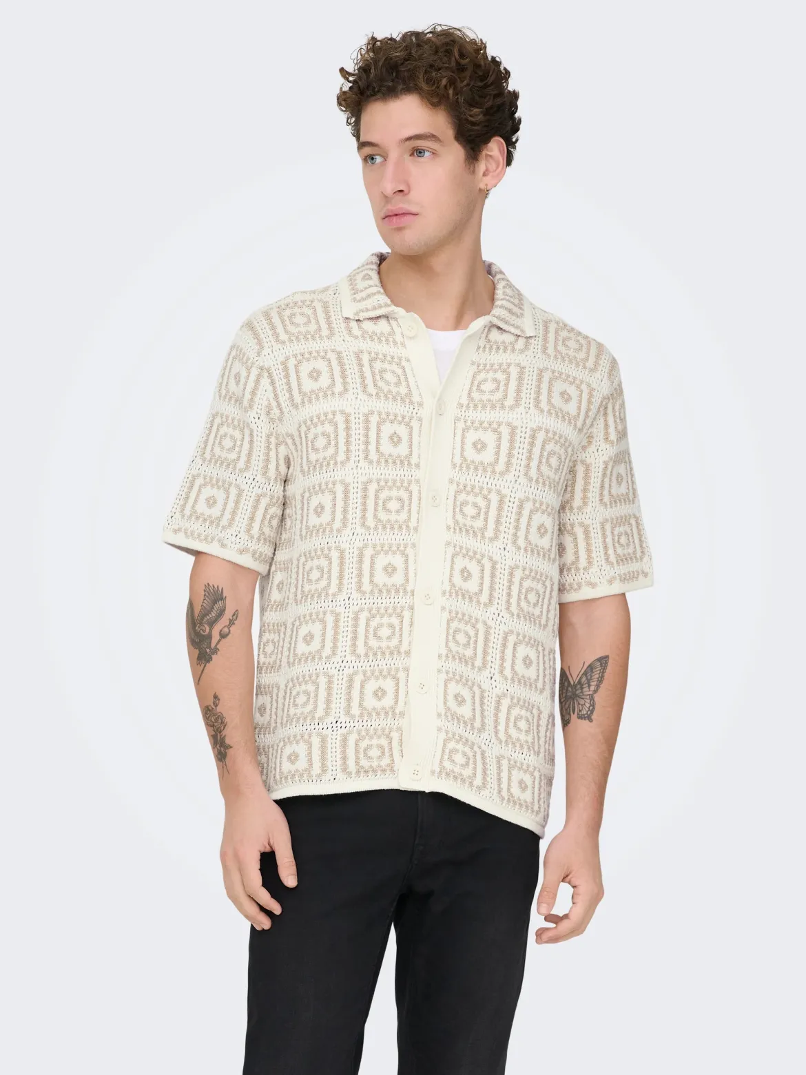 Only and Sons miesten paita Onsbart Rlx 5 Ss Shirt Knit H, Egret W. Silver Lini