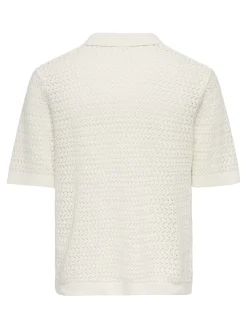 Only and Sons miesten paita ONSNYLE Life Reg 5 SS Split Polo Knit, Cloud Dancer