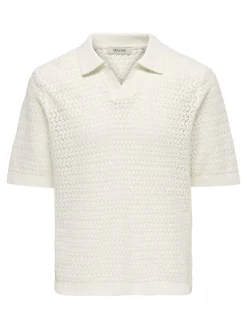 Only and Sons miesten paita ONSNYLE Life Reg 5 SS Split Polo Knit, Cloud Dancer