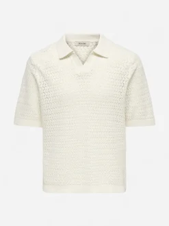 Only and Sons miesten paita ONSNYLE Life Reg 5 SS Split Polo Knit, Cloud Dancer