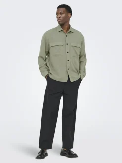 Only and Sons miesten paitatakki ONSCaiden LS Overshirt Linen Blend, Swamp