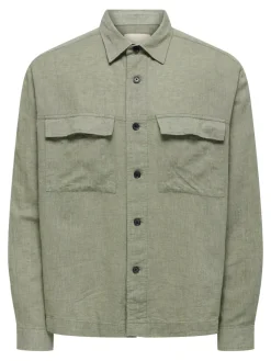 Only and Sons miesten paitatakki ONSCaiden LS Overshirt Linen Blend, Swamp