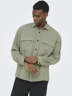 Only and Sons miesten paitatakki ONSCaiden LS Overshirt Linen Blend, Swamp