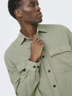 Only and Sons miesten paitatakki ONSCaiden LS Overshirt Linen Blend, Swamp