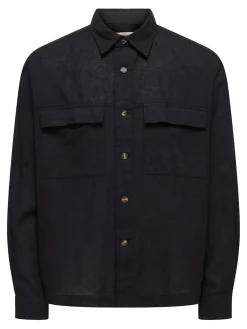 Only and Sons miesten paitatakki ONSCAIDEN LS Overshirt Linen Blend, musta