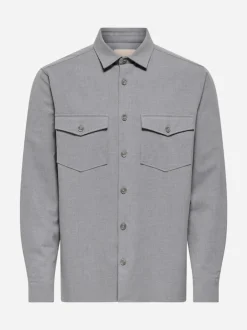 Only and Sons miesten paitatakki ONSVENUS REG OVERSHIRT NOOS, Light Grey Melange
