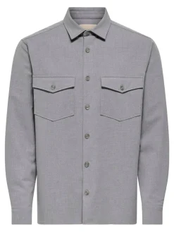 Only and Sons miesten paitatakki ONSVENUS REG OVERSHIRT NOOS, Light Grey Melange