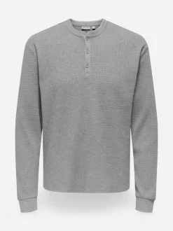 Only and Sons miesten paita, TOBIE REG HENLEY LONGSLEEVE Light Grey Melange