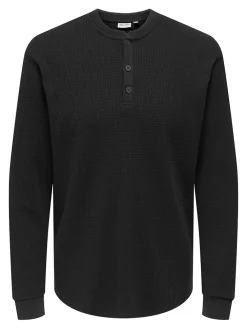 Only and Sons miesten paita, TOBIE REG HENLEY LONGSLEEVE Black