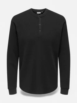 Only and Sons miesten paita, TOBIE REG HENLEY LONGSLEEVE Black
