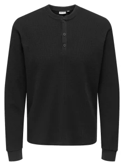 Only and Sons miesten paita, TOBIE REG HENLEY LONGSLEEVE Meteorite