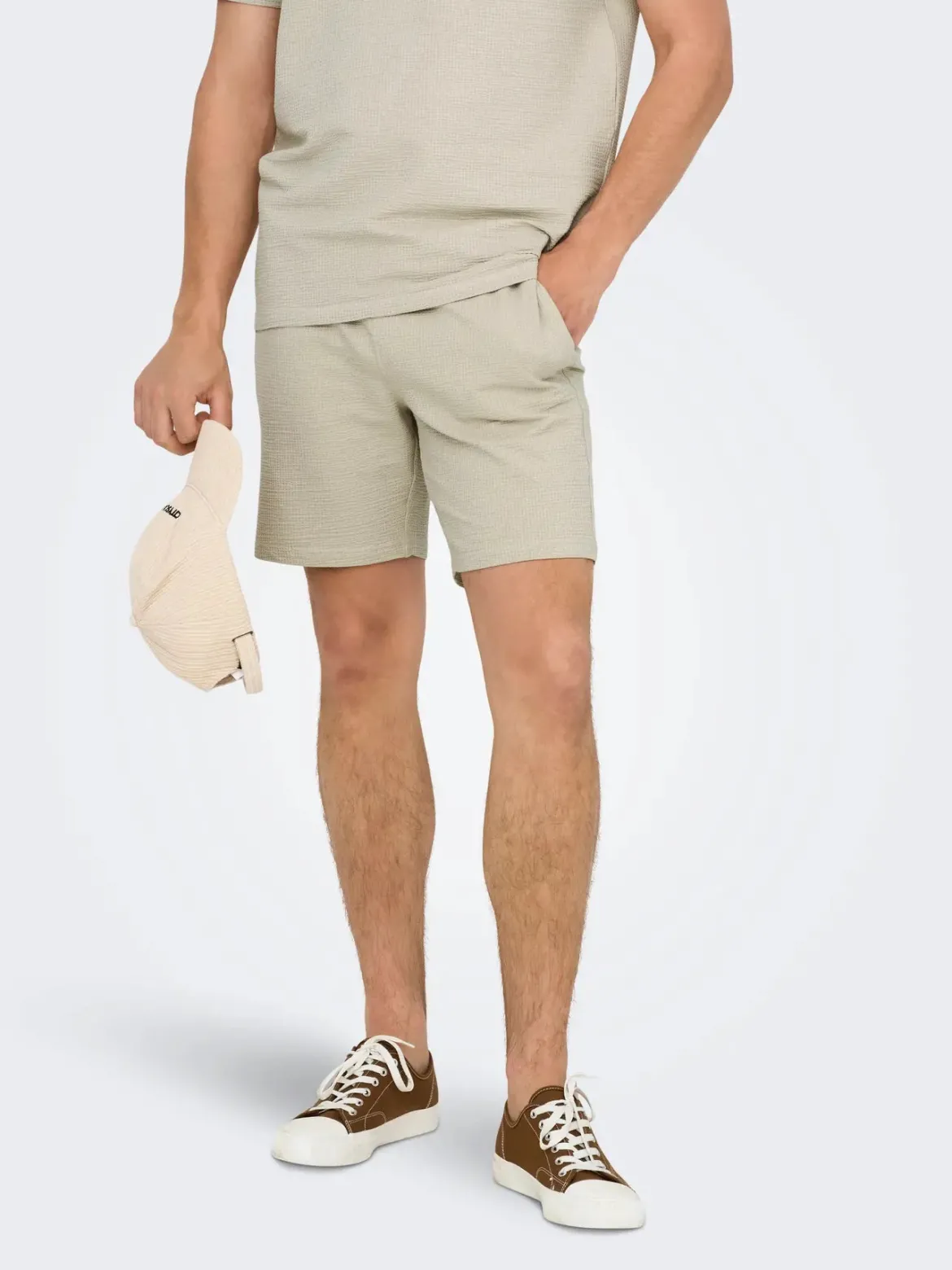Only and Sons miesten shortsit ONSKIAN Life Reg Seersucker Shorts, silver lining