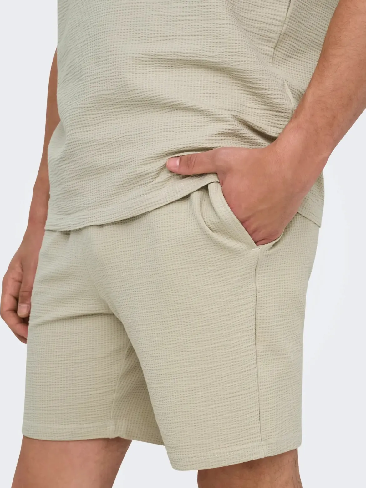 Only and Sons miesten shortsit ONSKIAN Life Reg Seersucker Shorts, silver lining