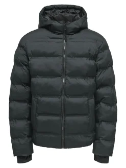 Only and Sons miesten takki K UNION SEAMLES LIFE HOOD PUFFER JACKET, musta