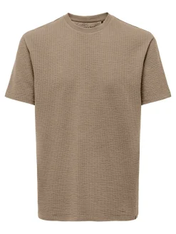Only and Sons miesten t-paita, K KIAN REG SEERSUCKER SS TEE Tumma Kameli