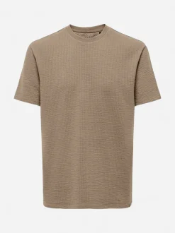 Only and Sons miesten t-paita, K KIAN REG SEERSUCKER SS TEE Tumma Kameli