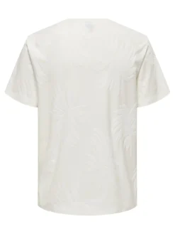 Only and Sons miesten T-paita Marco Life Palm Jacquard, Cloud Dancer