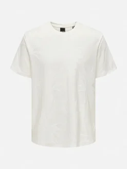 Only and Sons miesten T-paita Marco Life Palm Jacquard, Cloud Dancer