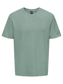 Only and Sons miesten T-paita Marco Life Palm Jacquard, Iceberg Green