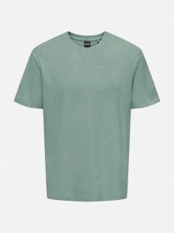 Only and Sons miesten T-paita Marco Life Palm Jacquard, Iceberg Green