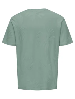 Only and Sons miesten T-paita Marco Life Palm Jacquard, Iceberg Green