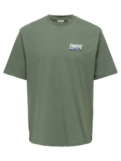 Only and Sons miesten t-paita ONSCastrol Life RLX SS Lic Tee, Castor Gray Supercar