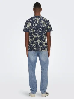 Only and Sons miesten t-paita ONSPERRY Life Red Leaf Tee, Peacoat Blue Nights Putty