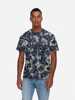 Only and Sons miesten t-paita ONSPERRY Life Red Leaf Tee, Peacoat Blue Nights Putty
