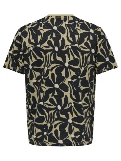 Only and Sons miesten t-paita ONSPerry Life Reg Leaf AOP SS Tee H, Silver Lining JET BL