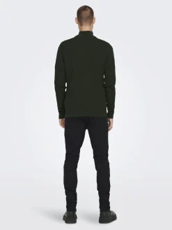 Only and Sons neule, PHIL COTTON HALF ZIP Armeijanvihreä