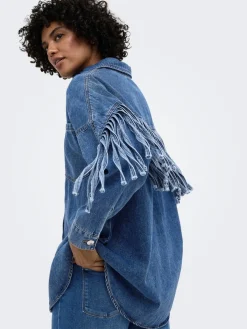 Only naisten farkkutakki Maureen LS Fringe Denim, Sininen, indigo