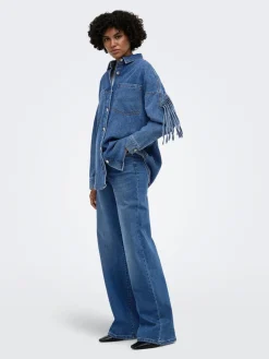 Only naisten farkkutakki Maureen LS Fringe Denim, Sininen, indigo