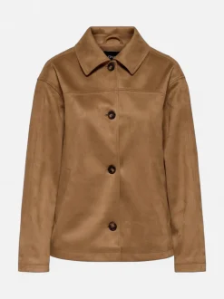 Only naisten nahkatakki Carolina Faux Suede Jacket, konjakinruskea