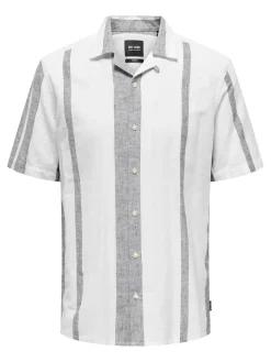 Only & Sons miesten kauluspaita Onscaiden Life Stripe Res Linen Blend Noos, Cloud Dancer