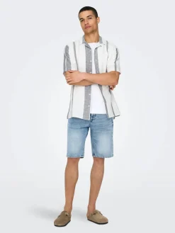Only & Sons miesten kauluspaita Onscaiden Life Stripe Res Linen Blend Noos, Cloud Dancer