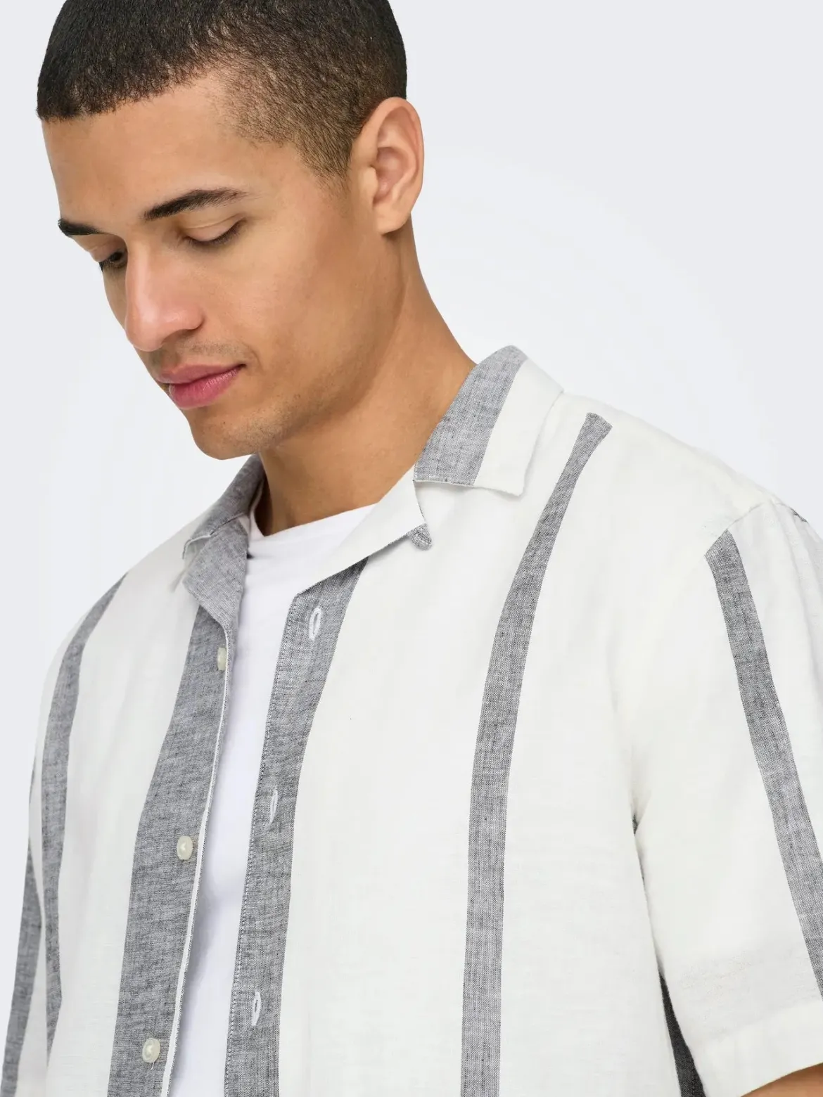 Only & Sons miesten kauluspaita Onscaiden Life Stripe Res Linen Blend Noos, Cloud Dancer