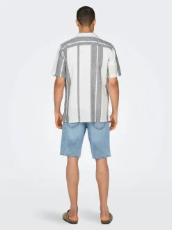 Only & Sons miesten kauluspaita Onscaiden Life Stripe Res Linen Blend Noos, Cloud Dancer