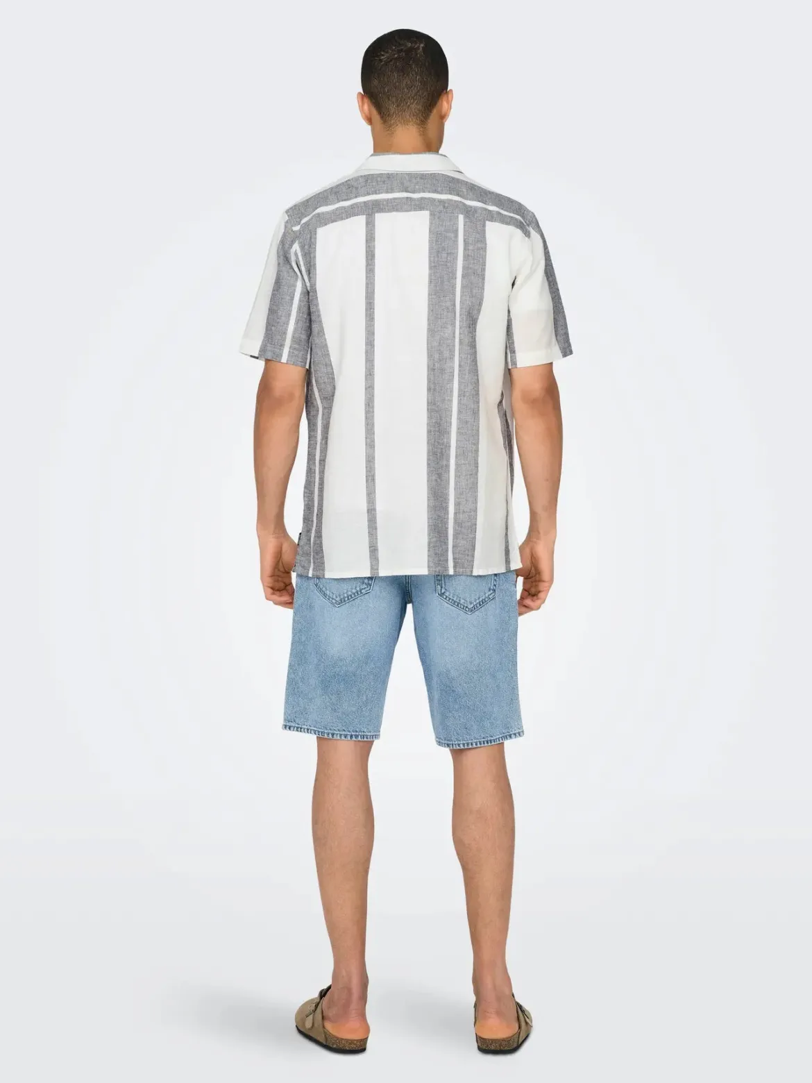 Only & Sons miesten kauluspaita Onscaiden Life Stripe Res Linen Blend Noos, Cloud Dancer