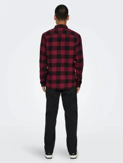 Only & Sons Ruudullinen Kauluspaita Cabernet