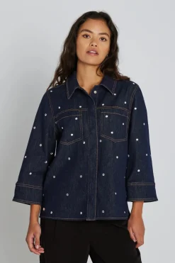 Philosophy Blues Original naisten farkkupaita Shine Denim Shirt, tummansininen