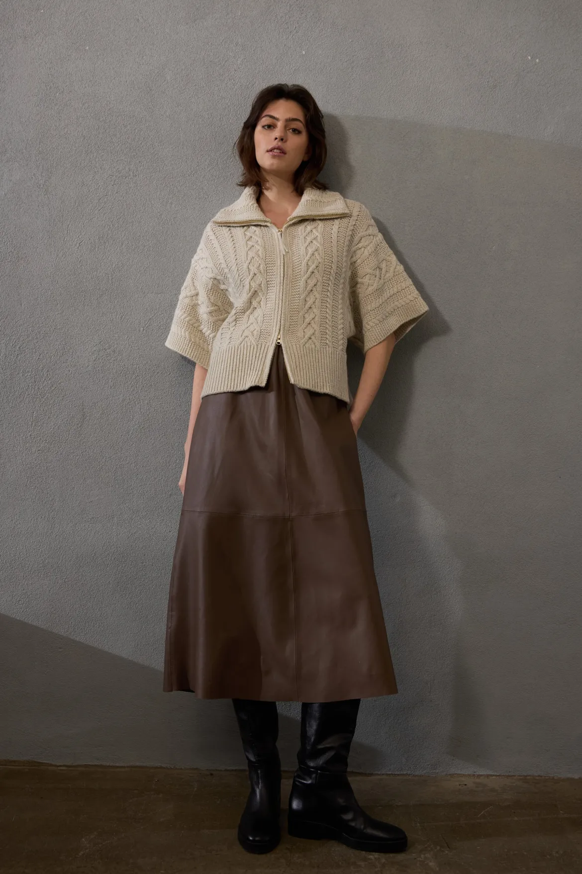 Philosophy Blues Original naisten hame, LAPA LEATHER SKIRT Keskiruskea