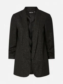 Pieces naisten bleiseri PCBOSELLA 3/4 GLITTER BLAZER NOOS, Black silver