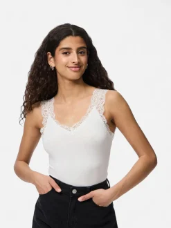 Pieces naisten toppi PCBARBERA LACE TOP JRS NOOS, valkoinen