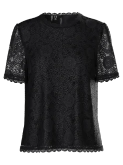 Pieces naisten toppi, PCOLLINE SS LACE TOP WVN Black