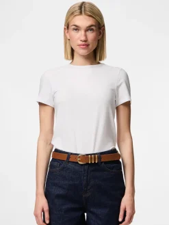 Pieces naisten vyö, PCLEA JEANS BELT Cognac W. Gold Buckl