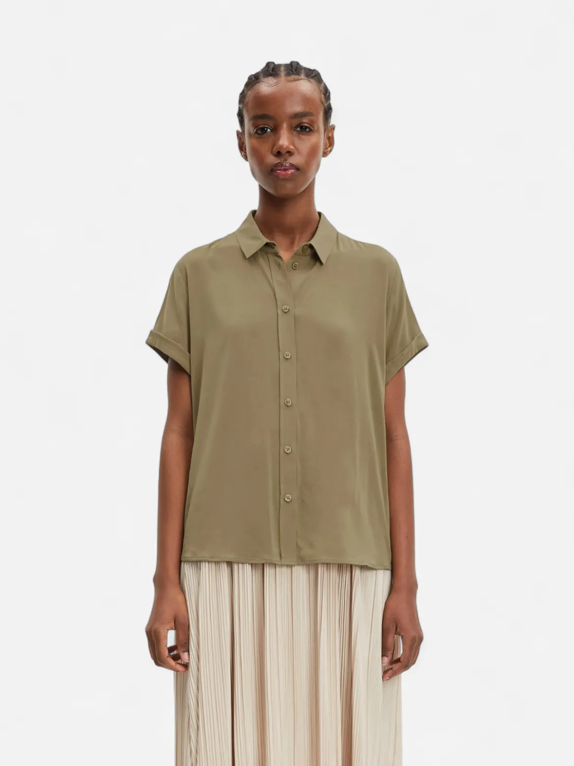 Samsoe and Samsoe, Naisten Lyhythihainen Kauluspaita, Majan Ss Shirt 9942 Khaki
