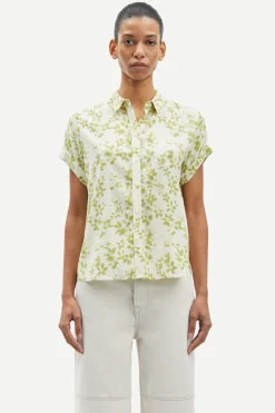Samsoe and Samsoe, Naisten Lyhythihainen Kauluspaita, Majan Ss Shirt 9942 Vihreä Kuosi